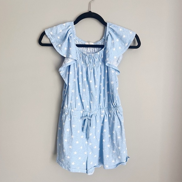 Crewcuts Girls Flutter Sleeve Romper Slub Cotton Stars 4th July USA America - Picture 4 of 4